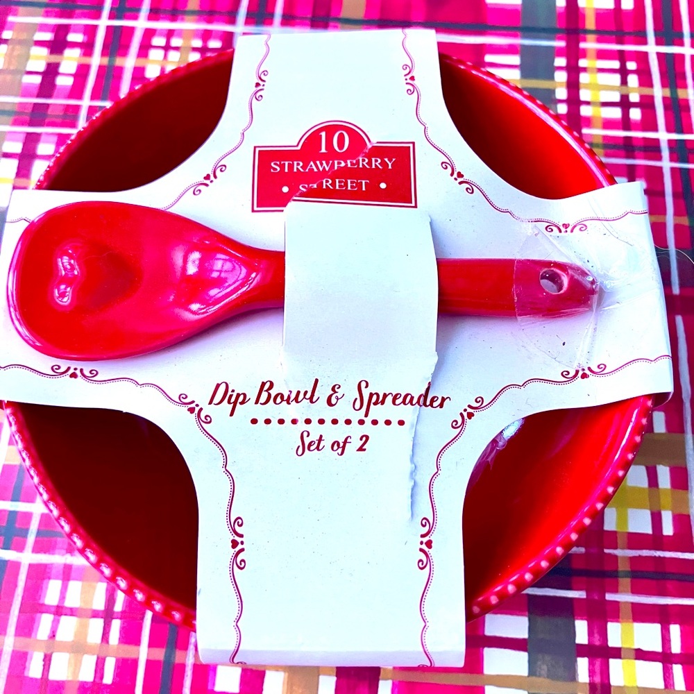 NEW!! Red Ceramic Dip Bowl and Spreader